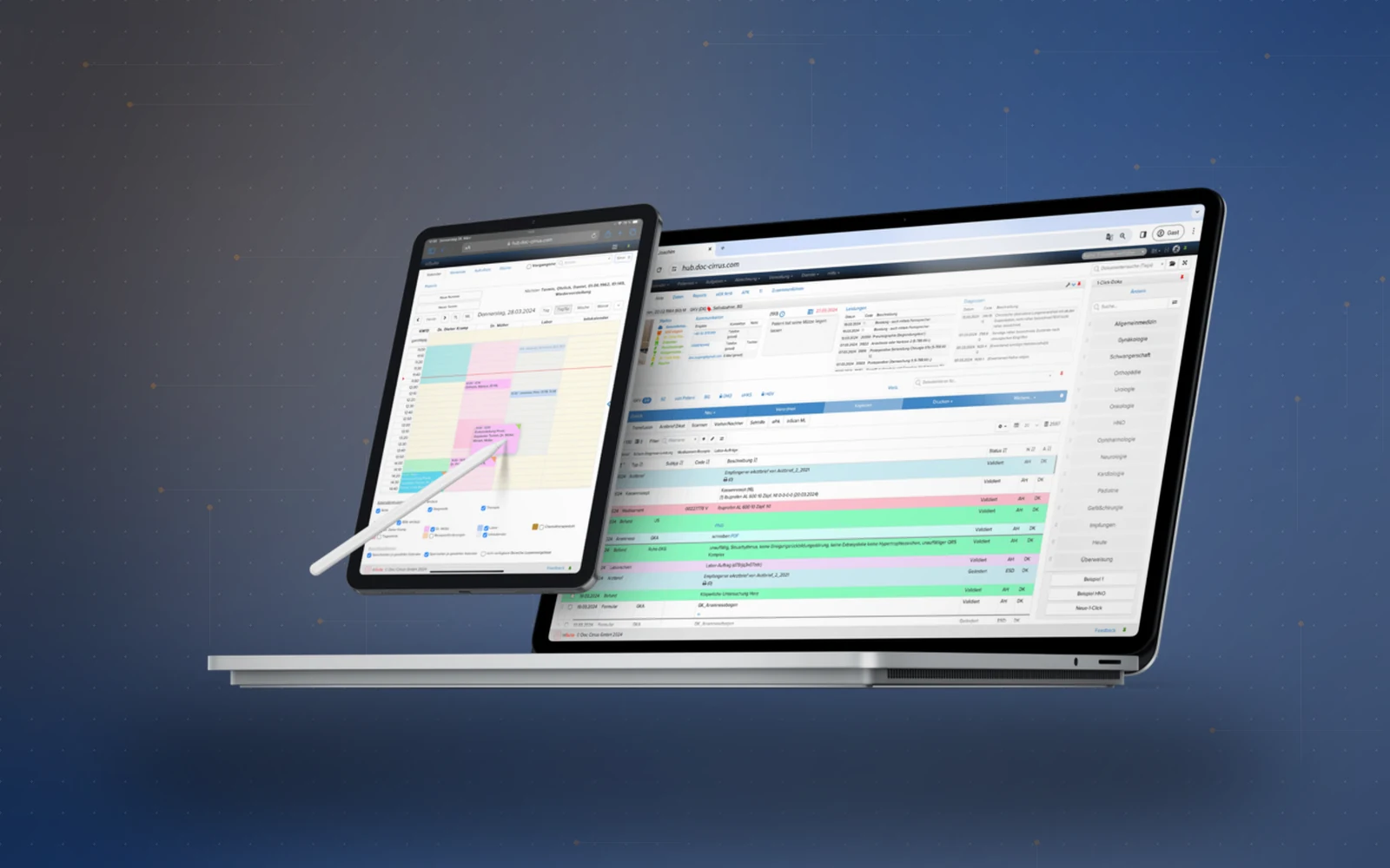 Doc Cirrus inSuite — browserbasierte Praxissoftware auf Laptop und Tablet